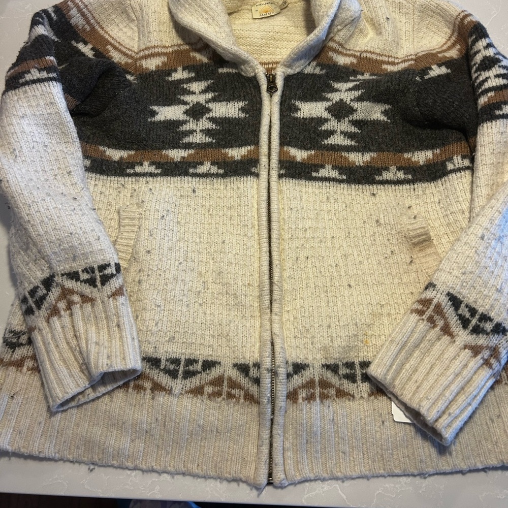FAHERTY x B Yellowtail Wool Cashmere Fair Isle Zip Up Cardigan Sweater Size L - Picture 4 of 10